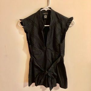BCBGMAXAZRIA Black Top Ruffle Shoulder Tie